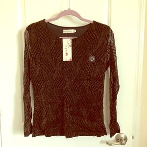 Sheer sleeve gold shimmer dressy top NWT SALE